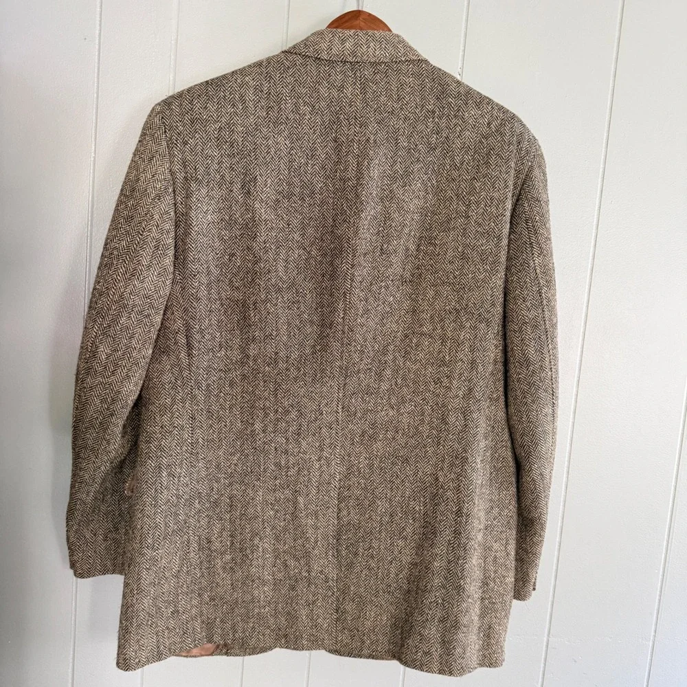 JOS ABANK Harris Tweed Blazer 44L Herringbone Wool Sport Brown Coat Horn Buttons